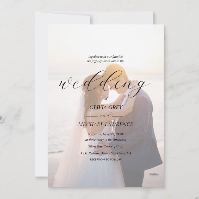Invitation Simple Black & White Overlay Photo Wedding (Devant)