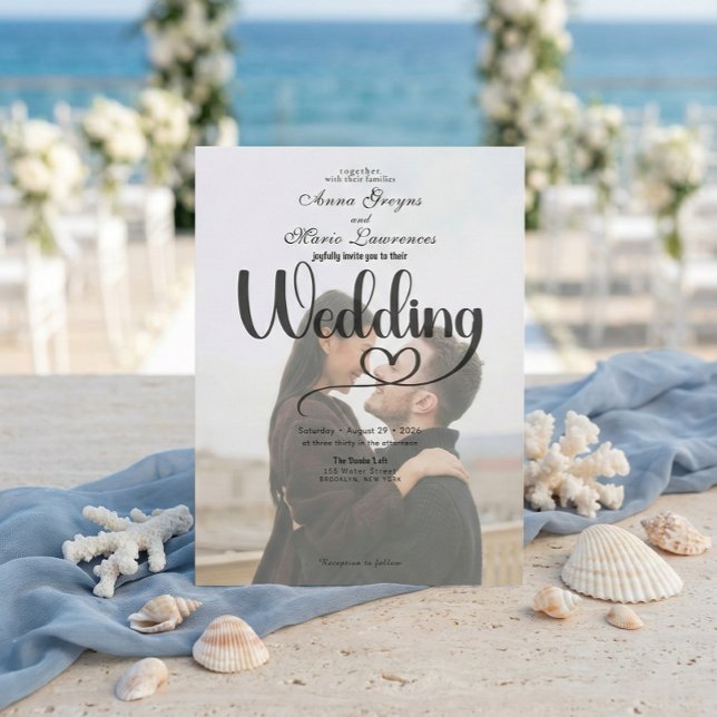 Invitation Simple Black White Overlay Photo Wedding  (Créateur téléchargé)