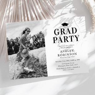 Invitation Simple Black White Photo Graduation Party