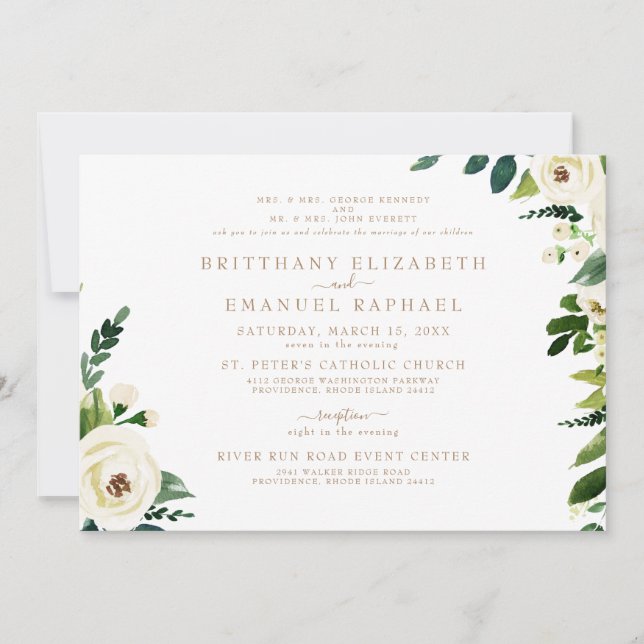 Invitation Simple Blanc Deux Parents Texte Or Mariage  (Devant)