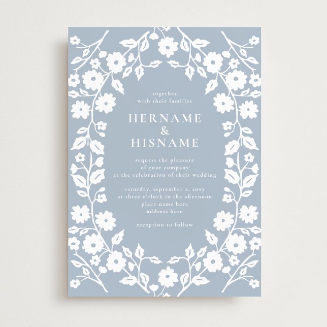 Invitation Simple Blanc Folal Floral Dusty Blue Mariage (Créateur téléchargé)