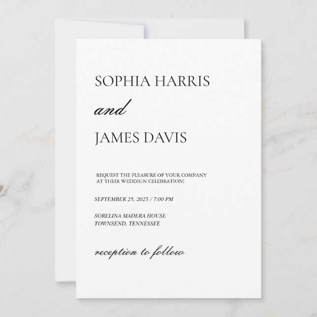 Invitation Simple blanc moderne minimaliste Mariage (Devant)