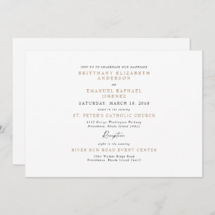 Invitation Simple Blanc & Or Aucun parent Mariage
