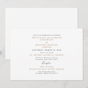 Invitation Simple Blanc & Or Mariage sans parents