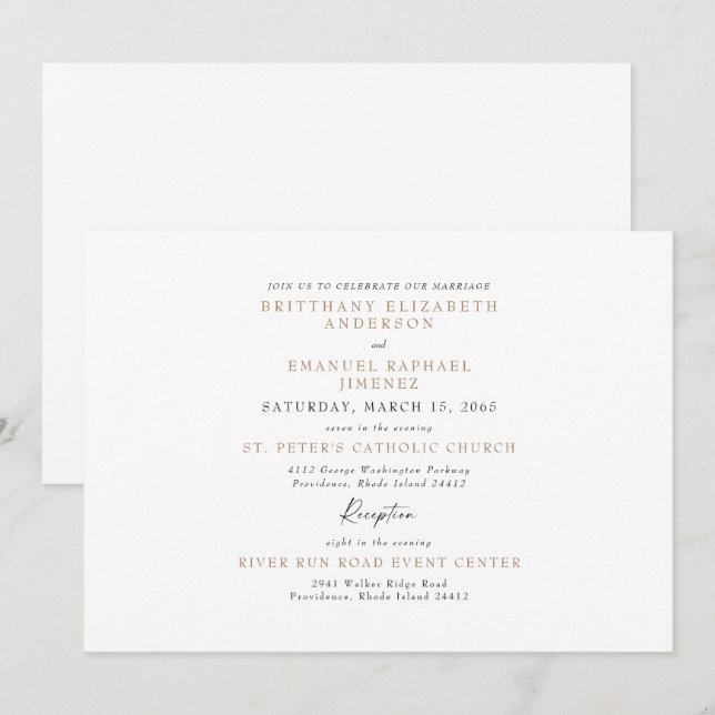 Invitation Simple Blanc & Or Mariage sans parents (Devant / Derrière)