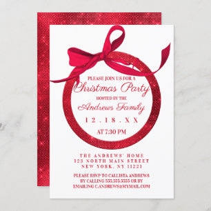 Invitation Simple Blanc Parties scintillant rouge Bow Ornemen