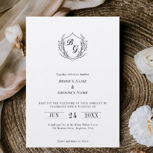 Invitation Simple blason vintage élégant monogramme mariage