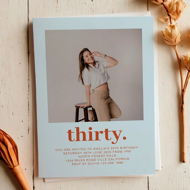 Invitation Simple Bleu Doux Minimal Photo 30e anniversaire (Créateur téléchargé)