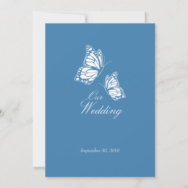 Invitation Simple Blue Butterflies Mariage 2 (Devant)