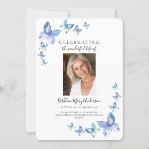 Invitation Simple Blue Butterfly Celebration of Life Invitati