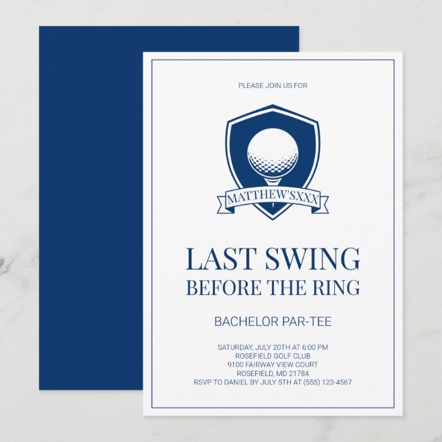 Invitation Simple Blue Dernière Balançoire Golf Enterrement d (Devant / Derrière)