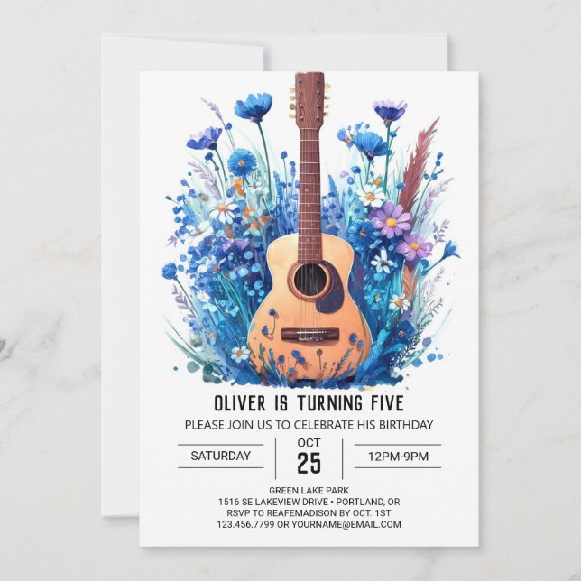 Invitation Simple Blue Guitar Boy Anniversaire (Devant)