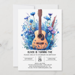 Invitation Simple Blue Guitar Boy Anniversaire