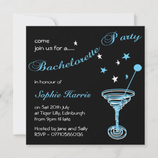 Invitation Simple Blue Martini Swirl Bachelorette Party