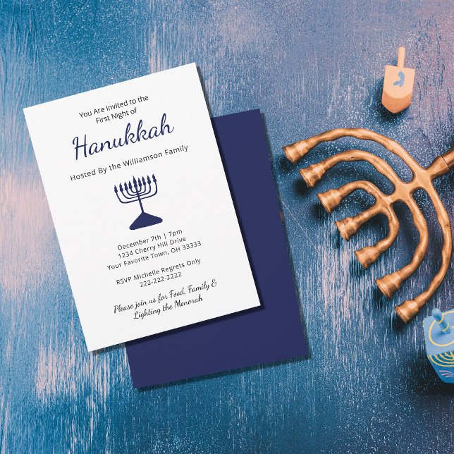 Invitation Simple Blue Menorah Family Hanoukka Party (Créateur téléchargé)