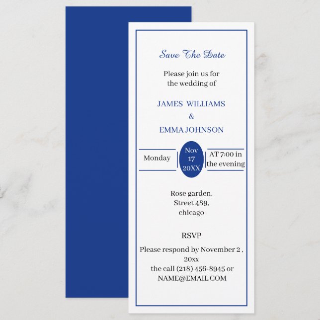Invitation Simple Blue Personnalisable Enregistrer La Date (Devant / Derrière)