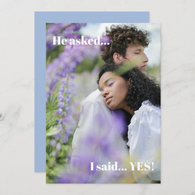 Invitation Simple Blue Photo Engagement (Devant / Derrière)