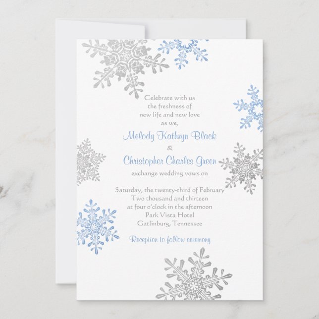 Invitation Simple Blue Silver Snowflake Mariage d'hiver (Devant)