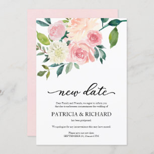 Invitation Simple Blush Floral New Date Mariage Postponction