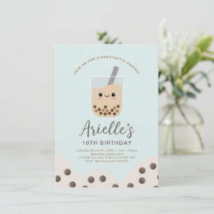 Invitation Simple Boba Bubble Lait Thé Bleu Anniversaire