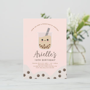 Invitation Simple Boba Bubble Milk Tea rose Anniversaire