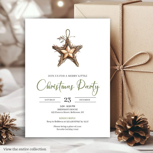 Invitation Simple Bohemian Watercolor Pine Wreath Christmas   (Simple Bohemian Watercolor Pine Wreath Christmas Card)