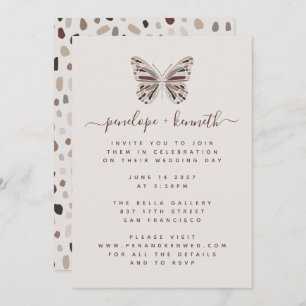 Invitation Simple Boho Butterfly Bourgogne et Mariage Taupe