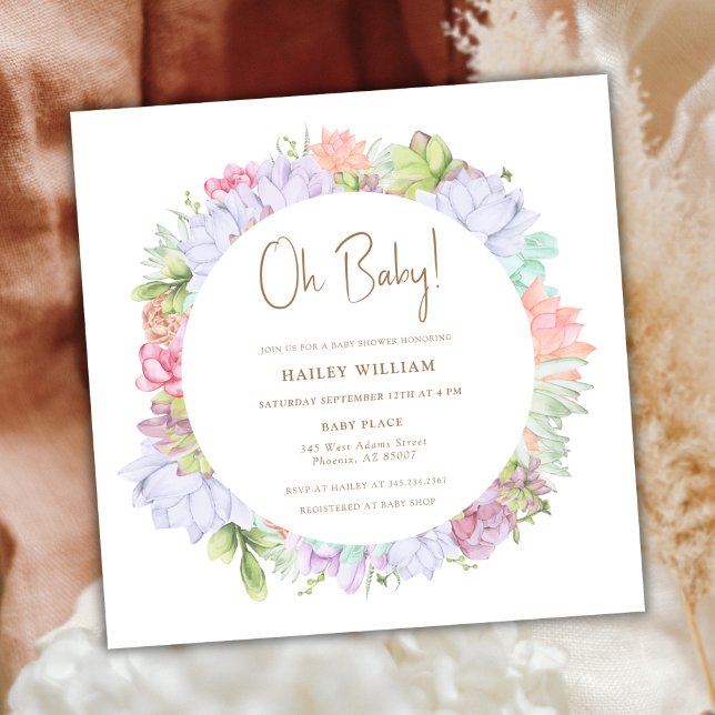 Invitation Simple Boho Cactus Désert Oh Baby shower (Simple Boho Cactus Desert Oh Baby Shower Invitation)