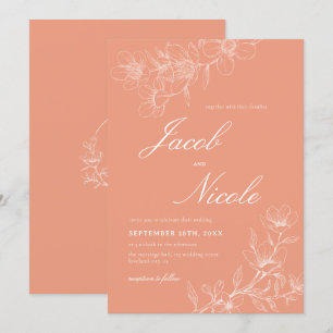 Invitation Simple Boho Floral Script Coral Mariage