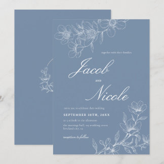 Invitation Simple Boho Floral Script Dusty Blue Mariage