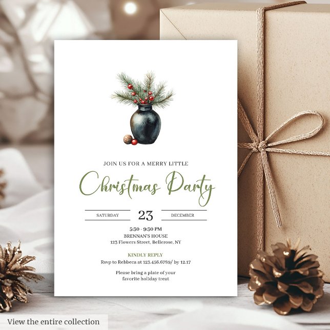 Invitation Simple Boho Neutre Botanique Rustique Noël   (Simple Boho Neutral Botanical Rustic Christmas Party Card)