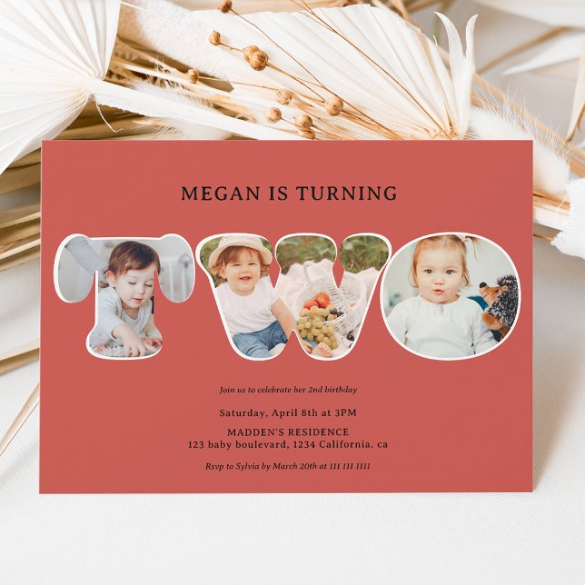 Invitation Simple boho terracotta 3 photos 2ème anniversaire (Créateur téléchargé)