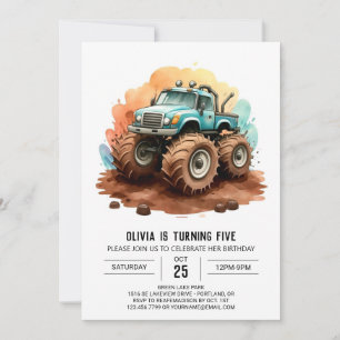 Invitation Simple Boho Wheels Monster Truck Anniversaire