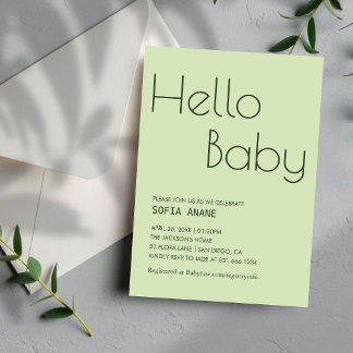 Invitation Simple Bonjour bébé Sage vert Genre Neutre