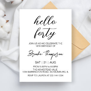 Invitation Simple Bonjour Quarante fête d'anniversaire 40e an