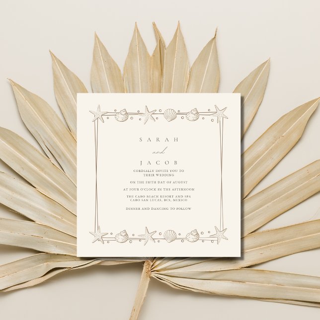 Invitation Simple Bordure de Coquillages Mariage sur la Plage (Créateur téléchargé)