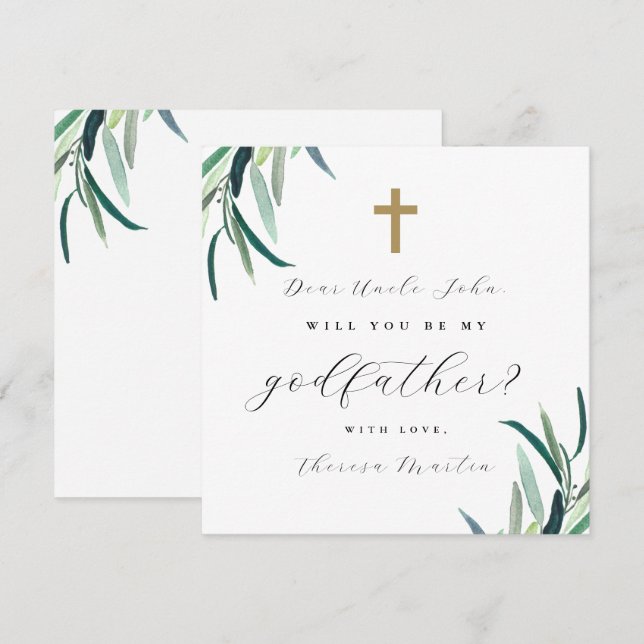 Invitation Simple Botanical avec demande de parrain  (Devant / Derrière)