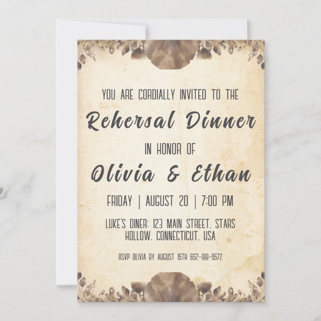 Invitation simple botanique et rustique dîner de répétition (Devant)