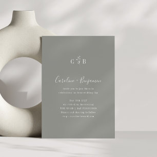 Invitation Simple Botanique Minimaliste Monogramme Gris Maria