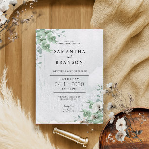 Invitation Simple Botanique Verdure Feuille Wreath Eucalyptus