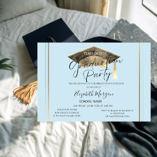 Invitation Simple bouchon de graduation Cadre bleu clair de r