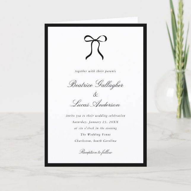 Invitation Simple Bow Mariage Classique (Devant)