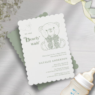 Invitation Simple Bow vert Nous Pouvons Bearly Wait Baby show