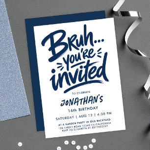 Invitation Simple Bruh Bleu Marine Graffiti Calligraphie Adol