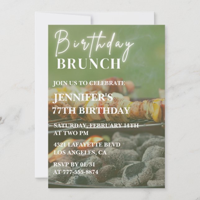 Invitation Simple Brunch Jardin barbecue 77e anniversaire (Devant)