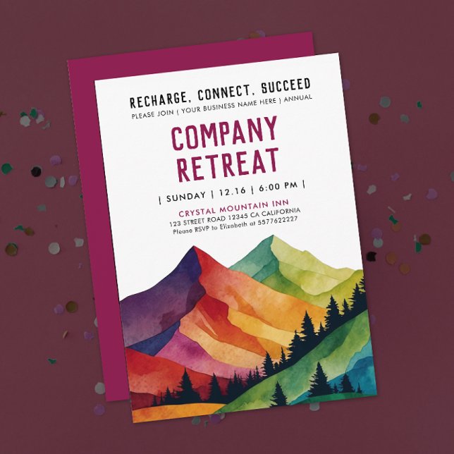 Invitation Simple Burgundy Mountain Retreat Forest Aquarelle (Créateur téléchargé)