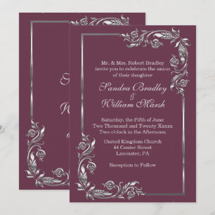 Invitation simple cadre argent plum