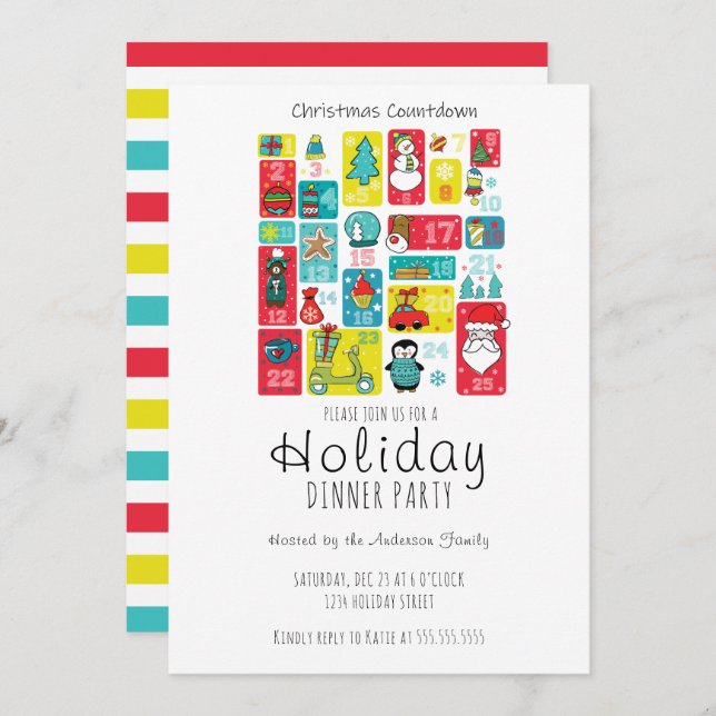 Invitation Simple Calendrier de l'avènement Dîner férié (Devant / Derrière)