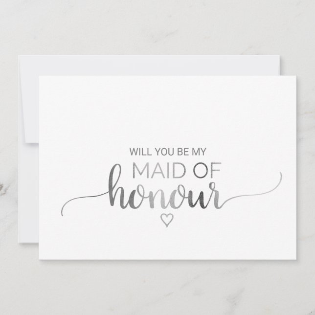Invitation Simple Calligraphie Argent Maid Of Honor Propositi (Devant)