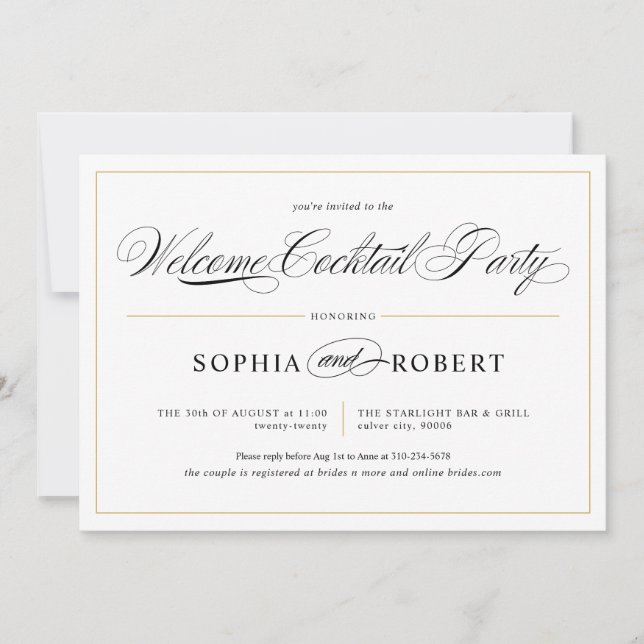 Invitation Simple Calligraphie Élégant Welcome Cocktail Party (Devant)